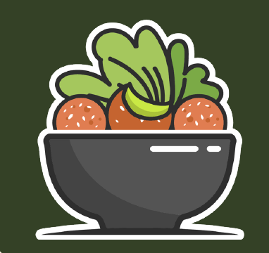 Illustration einer Bowl mit Falafel und Gemüse